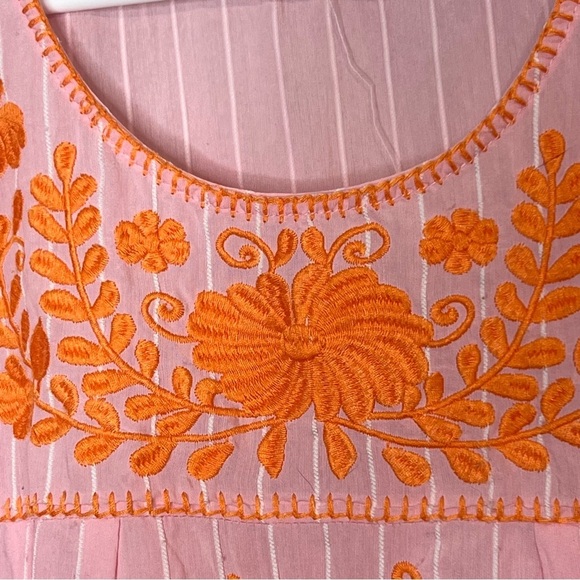 Layerz Clothing Womens Size 2XL Pink Striped Orange Embroidered Shirt Top - Picture 2 of 11